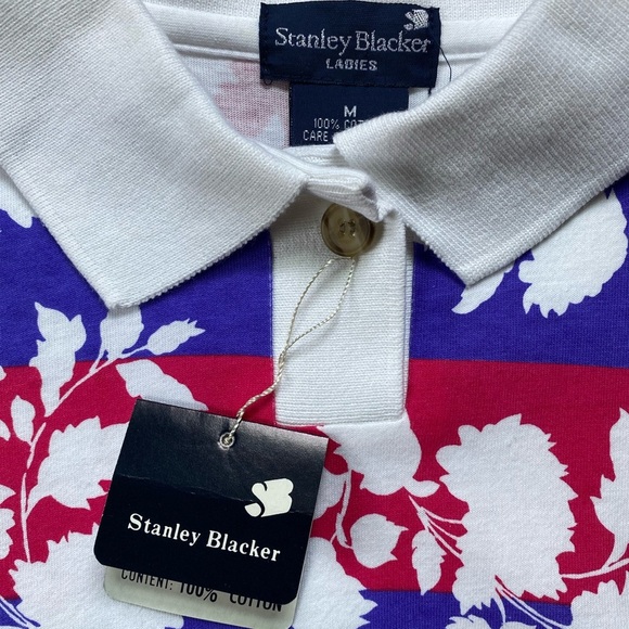 Vintage Deadstock 1990s Stanley Blacker Striped Floral Polo Shirt - Picture 4 of 8